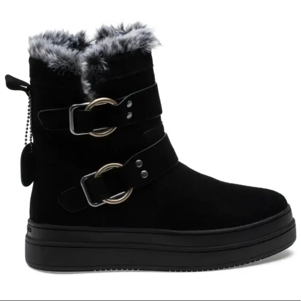 J/Slides NYC Nelly Black Women Winter Boot Size 7 Suede Faux Fur Waterproof New
